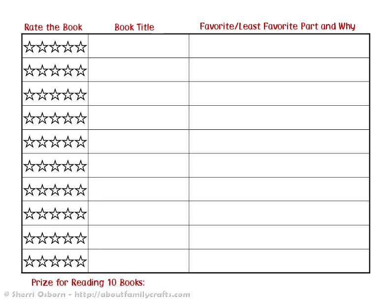 Summer Book Reading Chart