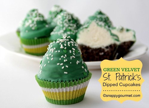 Green Velvet St Patricks Dipped Cupcakes