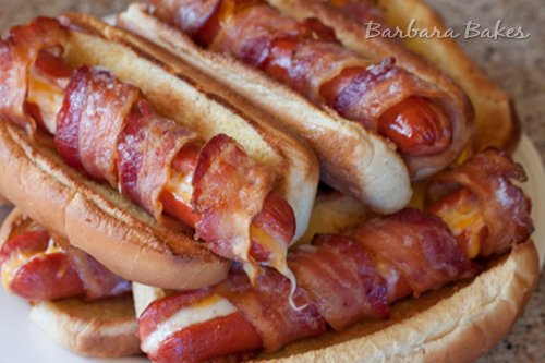 Bacon Wrapped Cheese Hot Dogs