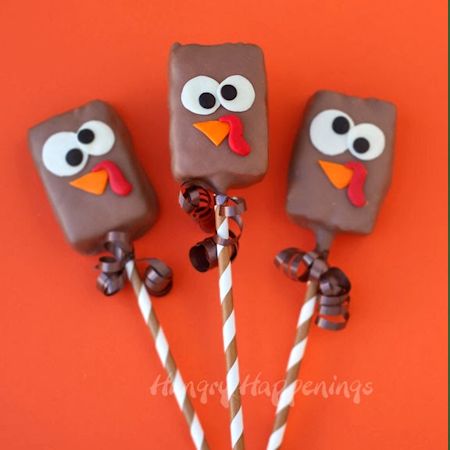 Chocolate Dipped Rice Krispie Turkey Pops